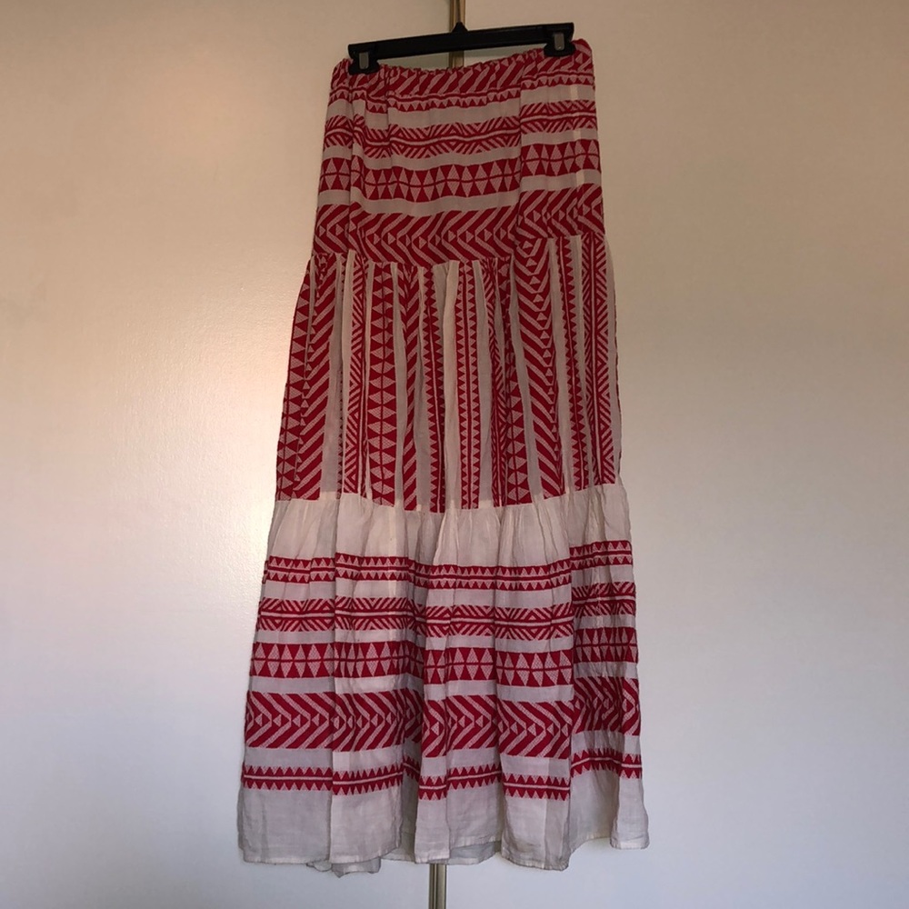 Red and white Devotion cotton skirt - long - size small - good condition
